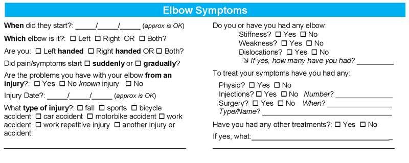 Elbow Symptoms Questionnaire - Sydney Shoulder Specialist Surgeons